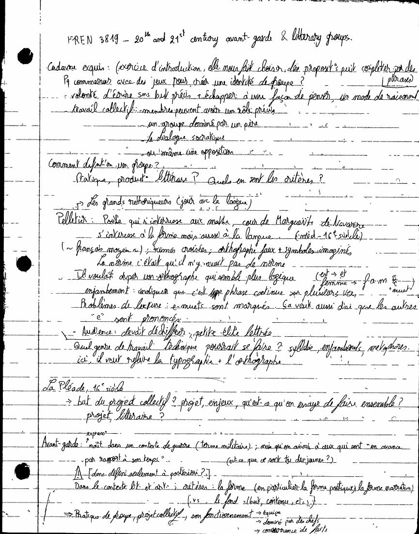 Avant-Garde notes, page 1